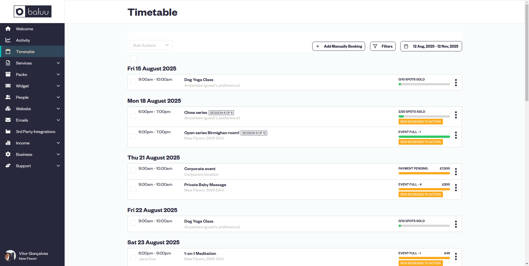 Baluu booking system interface